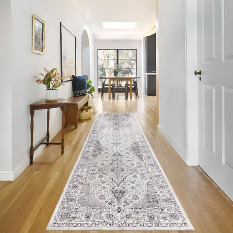 Grey Hallway Runner Non Slip Corridor Rug Diamond Retro Mat Non Slip 80x300cm