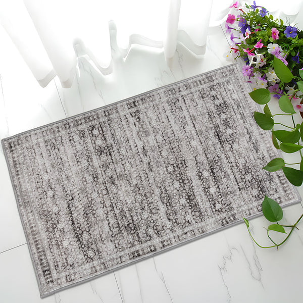 Extra Large Floor Rug Light Gray Soft Distressed Striped Neutral Modern Carpet Machine Washable Rugs