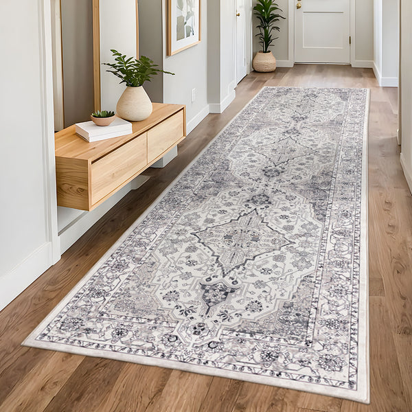 Grey Hallway Runner Non Slip Corridor Rug Diamond Retro Mat Non Slip 80x300cm