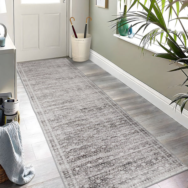 Extra Large Floor Rug Light Gray Soft Distressed Striped Neutral Modern Carpet Machine Washable Rugs