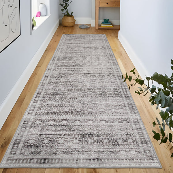 Extra Large Floor Rug Light Gray Soft Distressed Striped Neutral Modern Carpet Machine Washable Rugs