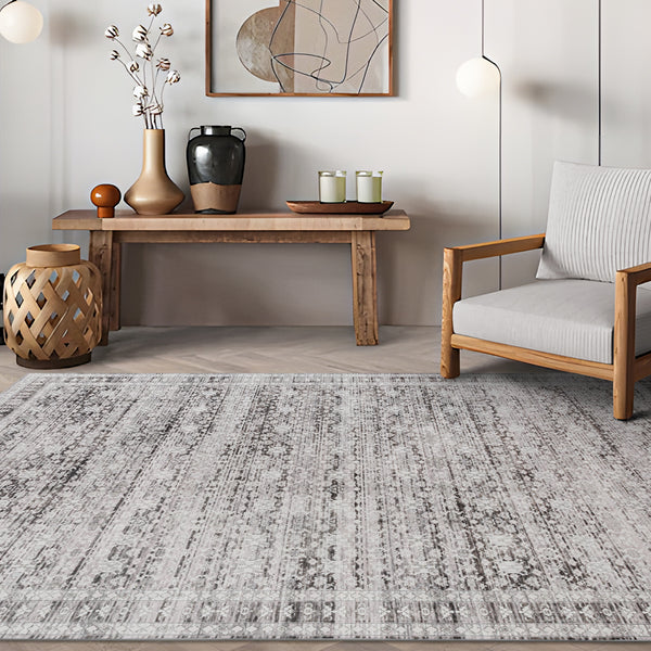 Extra Large Floor Rug Light Gray Soft Distressed Striped Neutral Modern Carpet Machine Washable Rugs