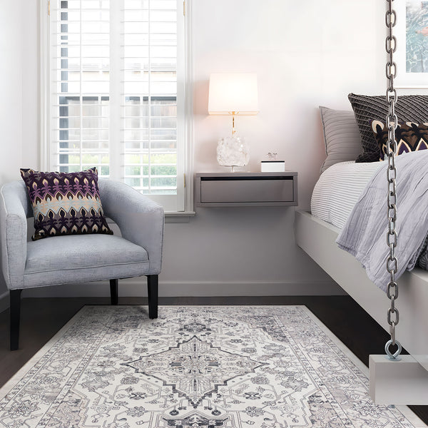 Extra Large Floor Rug Cloud Grey Neutral Monochrome Retro Living Room Carpet Machine Washable Rugs - Rugaustralia