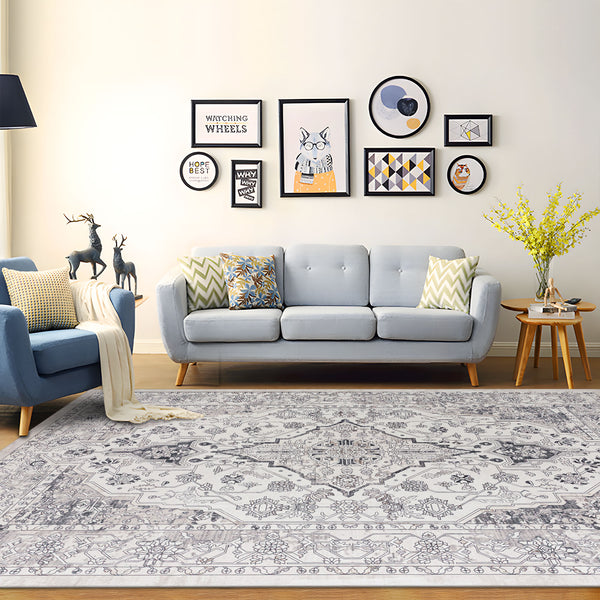 Extra Large Floor Rug Cloud Grey Neutral Monochrome Retro Living Room Carpet Machine Washable Rugs - Rugaustralia