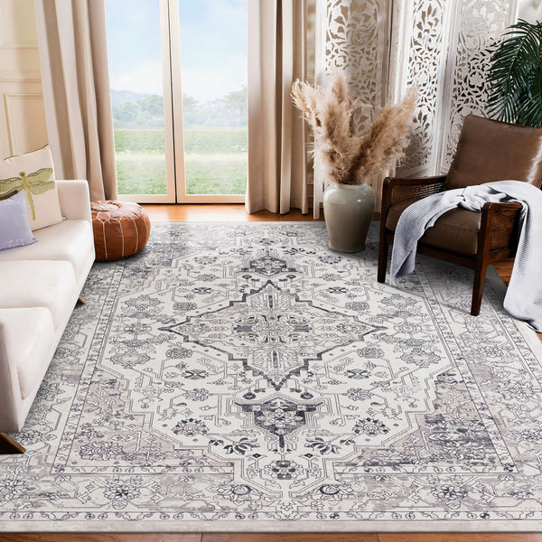 Extra Large Floor Rug Cloud Grey Neutral Monochrome Retro Living Room Carpet Machine Washable Rugs - Rugaustralia