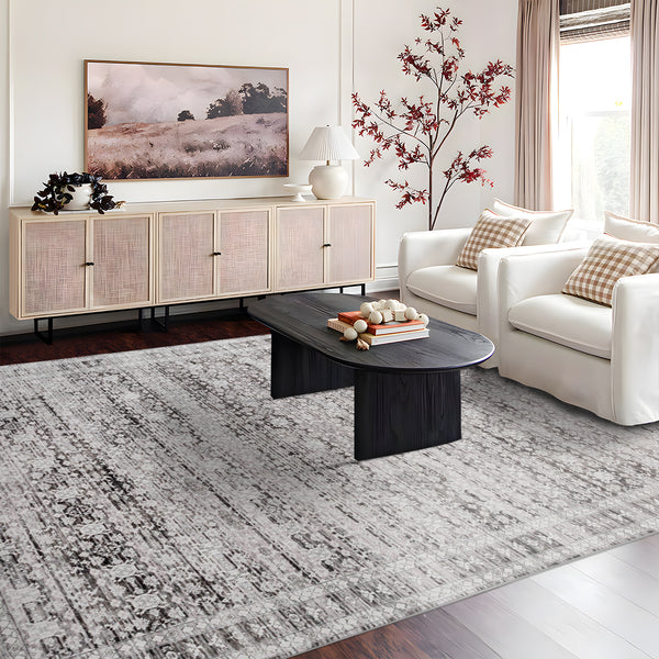 Extra Large Floor Rug Light Gray Soft Distressed Striped Neutral Modern Carpet Machine Washable Rugs