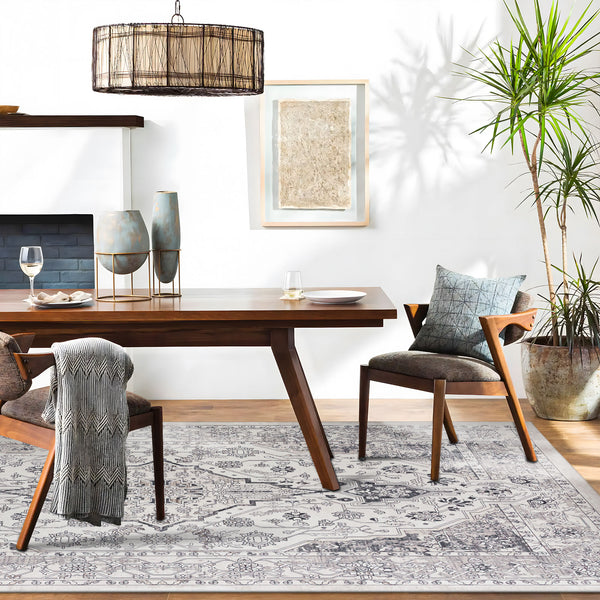 Extra Large Floor Rug Cloud Grey Neutral Monochrome Retro Living Room Carpet Machine Washable Rugs - Rugaustralia