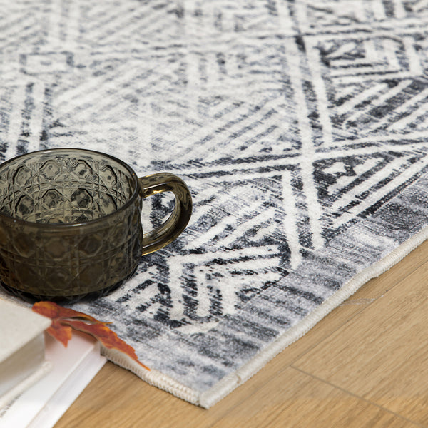 Clearance Extra Large Minimalist Rug Light Grey Distressed Abstract Geometric Diamond Carpet Machine Washable Mat