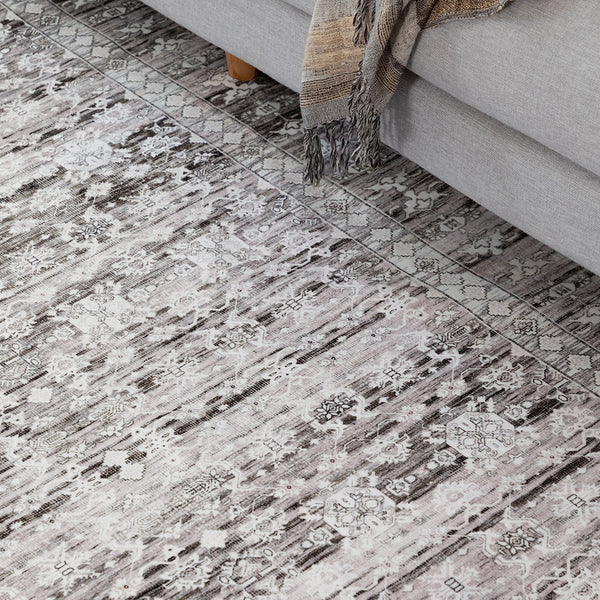 Extra Large Floor Rug Light Gray Soft Distressed Striped Neutral Modern Carpet Machine Washable Rugs