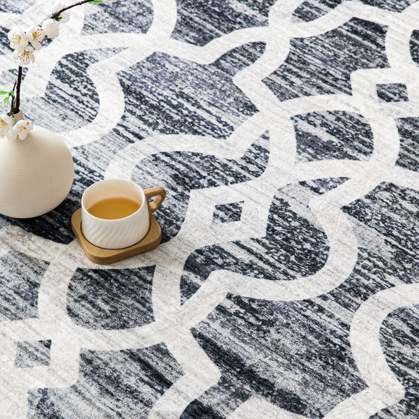 Extra Large Rugs Dark Grey Soft Trellis Geometric Lounges Carpet Machine Washable Mat Non Slip Runner