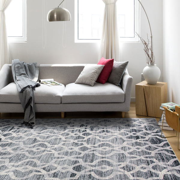 Extra Large Rugs Dark Grey Soft Trellis Geometric Lounges Carpet Machine Washable Mat Non Slip Runner