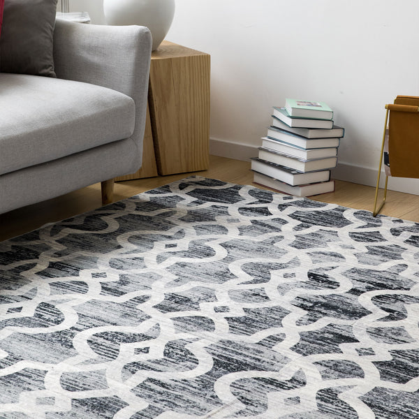 Extra Large Rugs Dark Grey Soft Trellis Geometric Lounges Carpet Machine Washable Mat Non Slip Runner