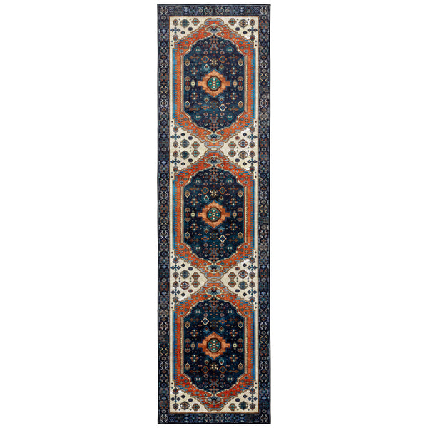 Flash Deal Extra Large Floor Rug Sapphire Blue Orange Beautiful Vintage Plush Carpet Machine Washable
