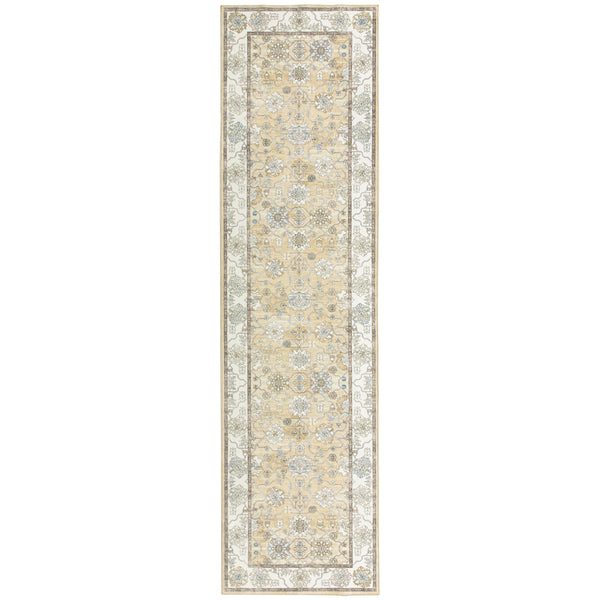 Extra Large Soft Gold Beige Modern Classic Carpet Vintage Hallway Runner Machine Washable