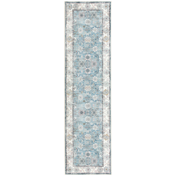 Extra Large Rug Light Blue Peony Distressed Classic Lounges Carpet Runner Machine Washable