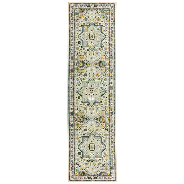 Hallway Runner Rug Mustard Green Beautiful Boho Carpet Non Slip 80x300cm