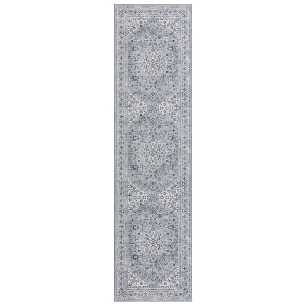 Dusty Blue Hallway Runner Plush Allover Machine Washable Carpet Non Slip Mat 80x300cm