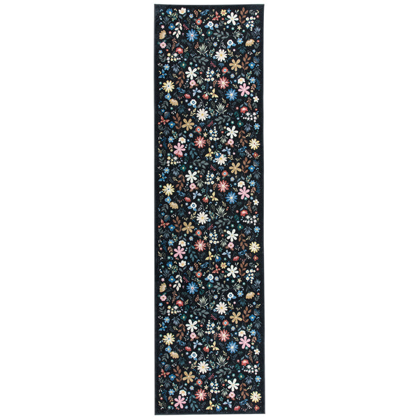 Extra Large Rug Black Multi Flower Soft Botanical Carpet Machine Washable Runner Mat