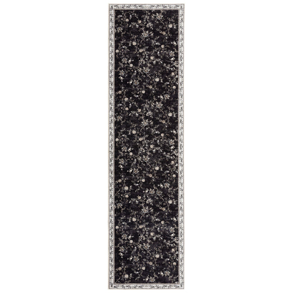 Extra Large Rug Charcoal Black Floral Vines Distressed Carpet Machine Washable Rugs