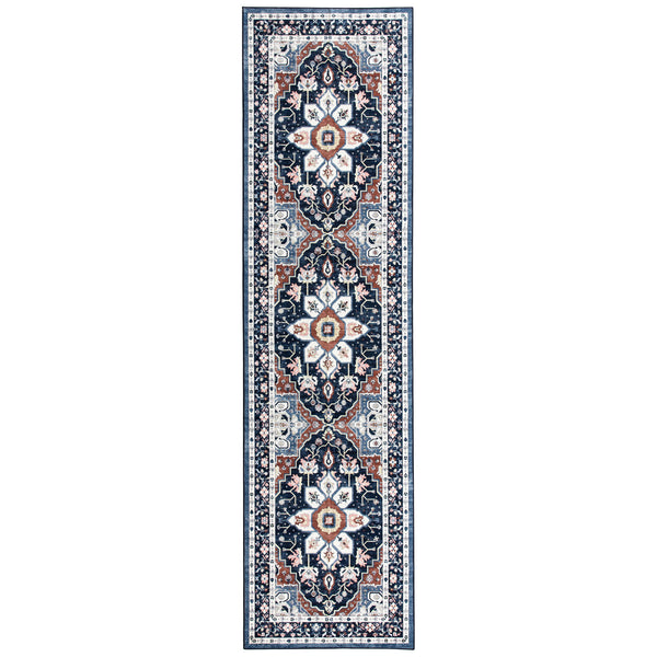 Extra Large Floor Rug Stunning Navy Blue  Allover Plush Non Slip Traditional Vintage Lounges Machine Washable Mat