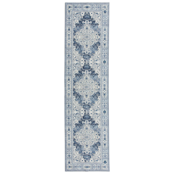 Blue Ivory Hallway Runner Beautiful Persian Entry Way Rug Washable 80x300cm