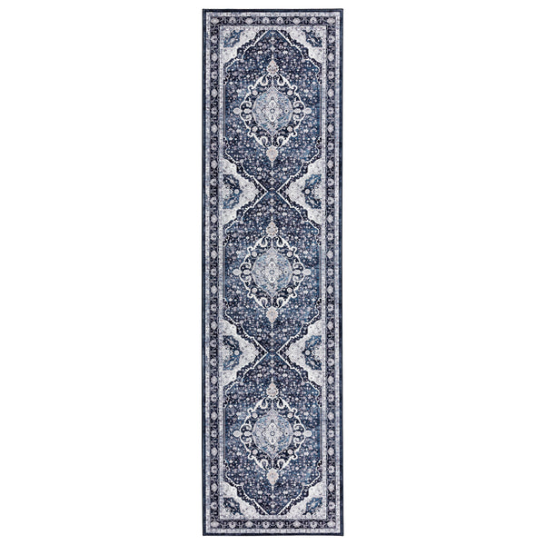 Extra Large Rug Shimmering Navy Blue Blooming Allover Medallion Carpet Machine Washable