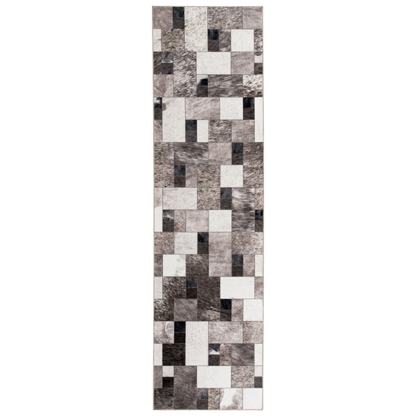 Extra Large Faux Cowhide Rug Grey Grid Cow Hide Carpet Patchwork Washable Runner Machine Washable