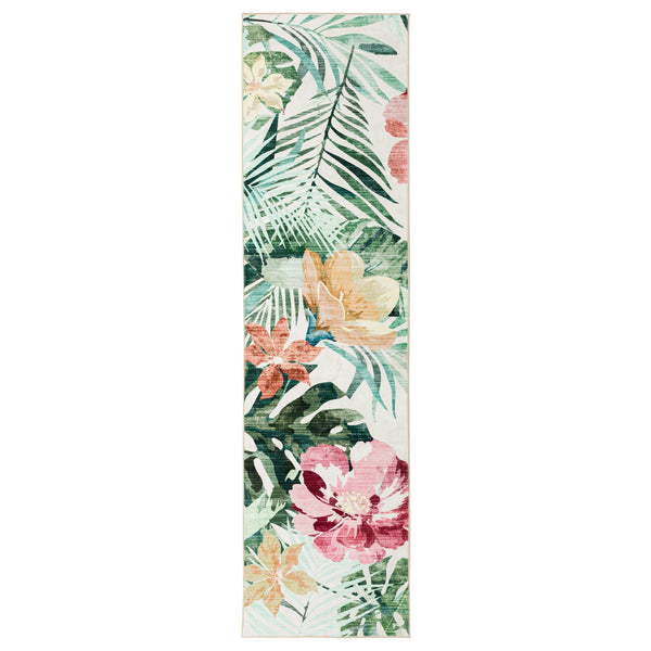 Extra Large Floor Rug Green Pink Tropical Bloom Modern Carpet Machine Washable Mat - Rugaustralia
