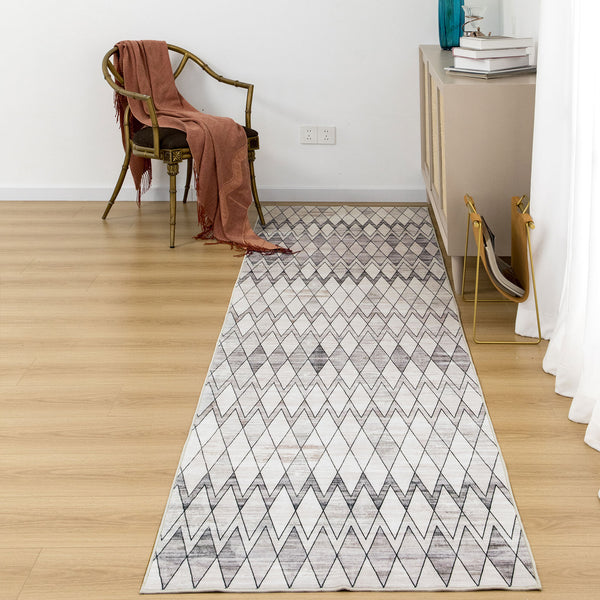 Last 6 pcs  Extra Large Area Rug Beige Grey Diamond Rhombus Moroccan Geometric Carpet Machine Washable Mat