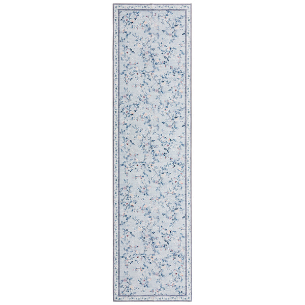 Extra Large Floral Rug Pale Blue Allover Vines Distressed Machine Washable Modern Carpet Non Slip Mat