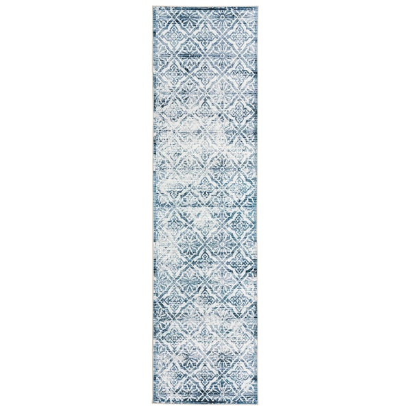 Clearance Extra Large Blue Rug Soft Distressed Diamond Modern Lounges Carpet Non Slip Machine Washable Mat - Rugaustralia