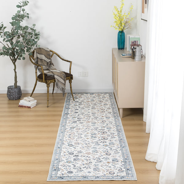 Floral Hallway Runner Mint Green Soft Plush Rug Non Slip Corridor Carpet 80x300