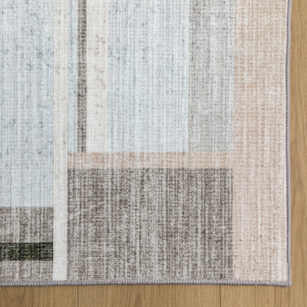 Extra Large Rug Peach Blue Multi Checked Modern Abstract Carpet Machine Washable Rugs