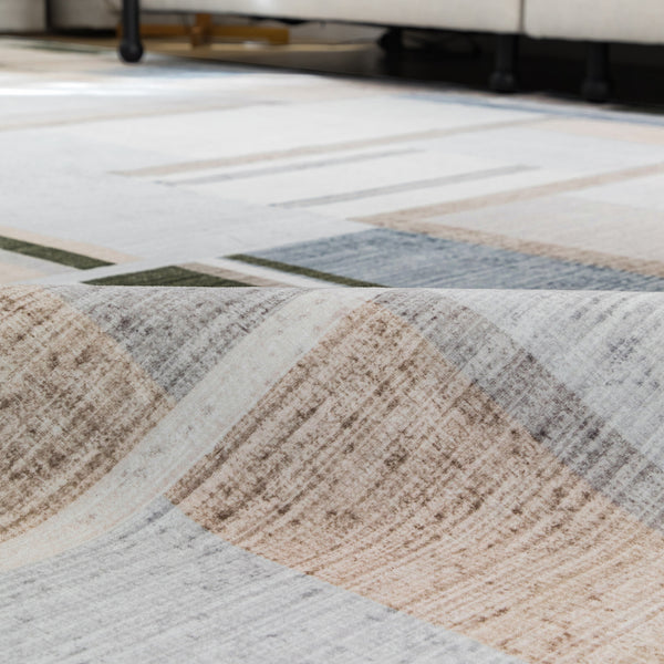 Extra Large Rug Peach Blue Multi Checked Modern Abstract Carpet Machine Washable Rugs