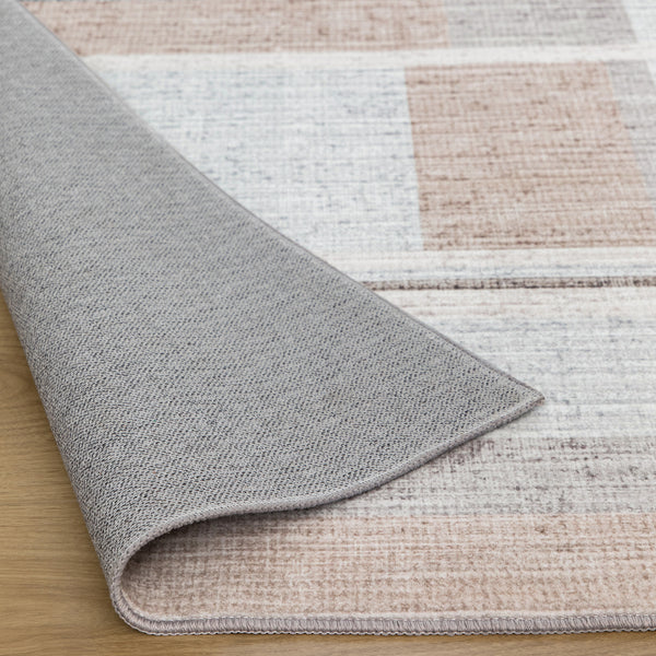 Extra Large Rug Peach Blue Multi Checked Modern Abstract Carpet Machine Washable Rugs