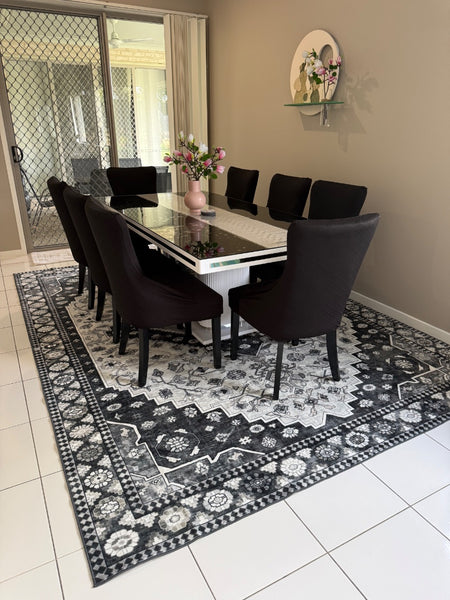 Extra Large Floor Rug Charcoal Black Soft Pluh Traditional Machine Washable Geometric Carpet