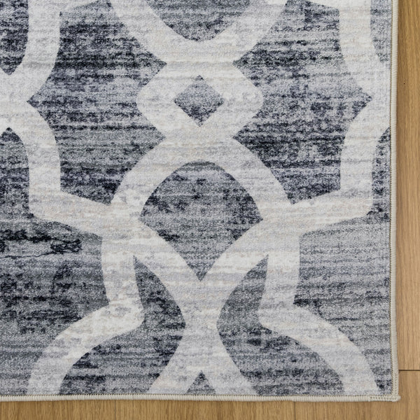 Dark Grey Hallway Runner Machine Washable Mat Trellis Geometric Runner 80x300cm