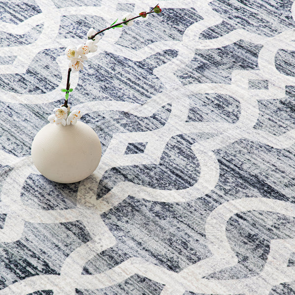 Dark Grey Hallway Runner Machine Washable Mat Trellis Geometric Runner 80x300cm