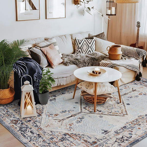 Last 2  Pcs Large Cream Ivory Beautiful Boho Carpet Machine Washable Bohemian Mat Geometric Hallway Runner