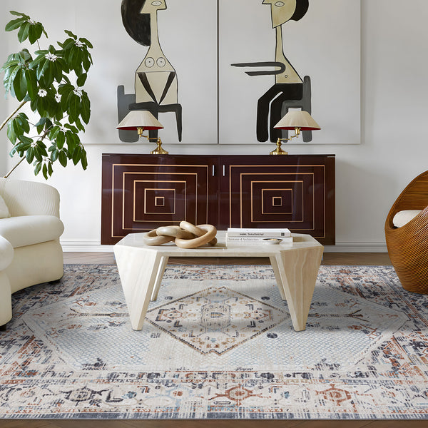 Last 2  Pcs Large Cream Ivory Beautiful Boho Carpet Machine Washable Bohemian Mat Geometric Hallway Runner