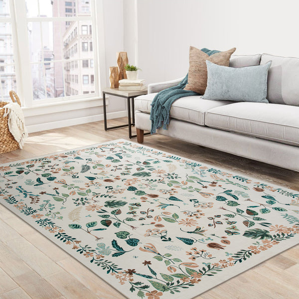 Extra Large Tropical Rug Ivory Cream White Beautiful Jungle Carpet Machine Washable Dining Room Mat Kids Room Rugs