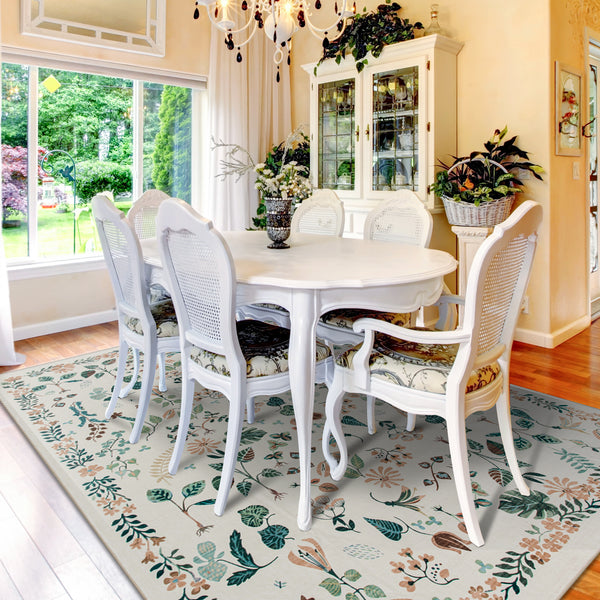 Extra Large Tropical Rug Ivory Cream White Beautiful Jungle Carpet Machine Washable Dining Room Mat Kids Room Rugs