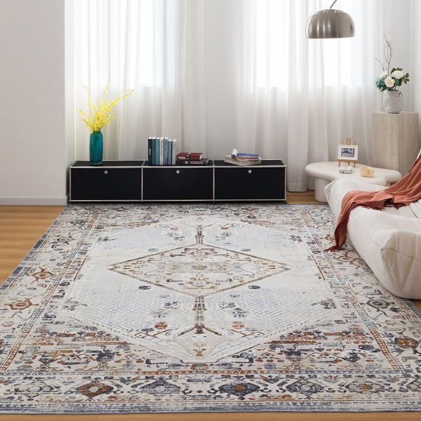 Last 2  Pcs Large Cream Ivory Beautiful Boho Carpet Machine Washable Bohemian Mat Geometric Hallway Runner