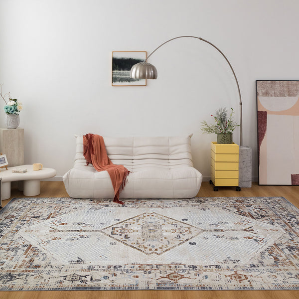 Last 2  Pcs Large Cream Ivory Beautiful Boho Carpet Machine Washable Bohemian Mat Geometric Hallway Runner