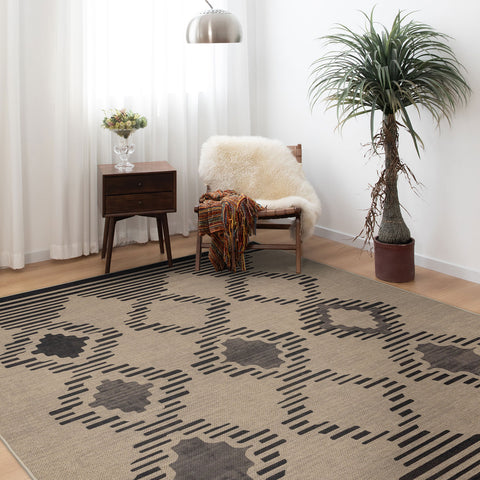 Extra Large Rug Faux Jute Charcoal Beige Diamond Trellis Washable Stylish Carpet