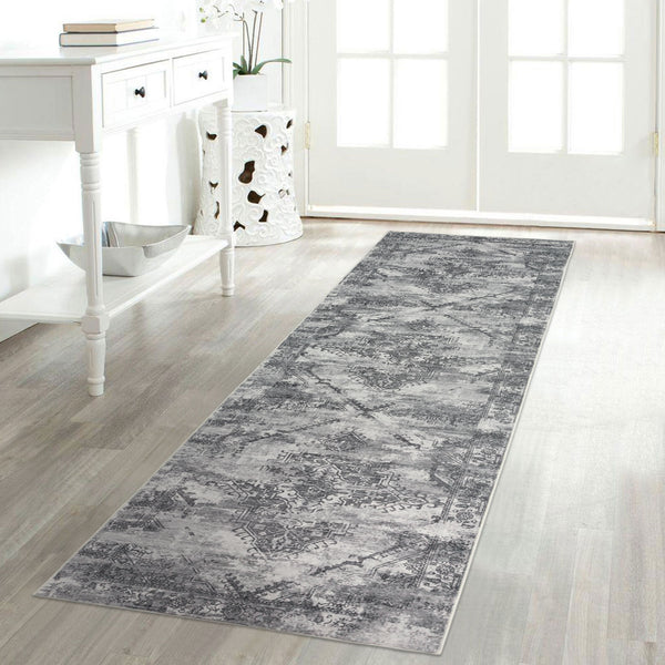 Hall Way Runner Rug Charcoal Gray Vintage Bedside Carpet Corridor Rugs Washable 80x300cm