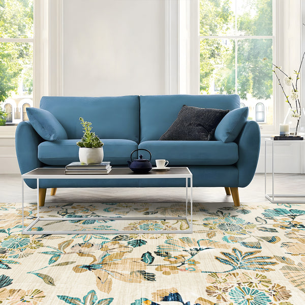 Extra Large Area Rug Teal Beige Beautiful Leaves Lounges Carpet Machine Washable Mat Hallway Runner