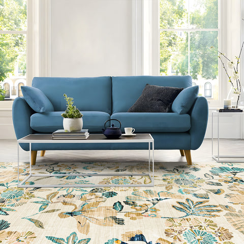 Extra Large Area Rug Teal Beige Beautiful Leaves Lounges Carpet Machine Washable Mat Hallway Runner