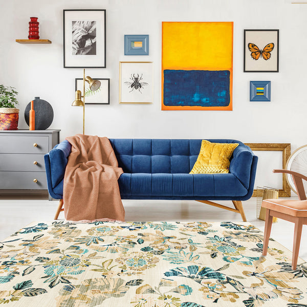 Extra Large Area Rug Teal Beige Beautiful Leaves Lounges Carpet Machine Washable Mat Hallway Runner