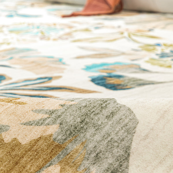 Extra Large Area Rug Teal Beige Beautiful Leaves Lounges Carpet Machine Washable Mat Hallway Runner